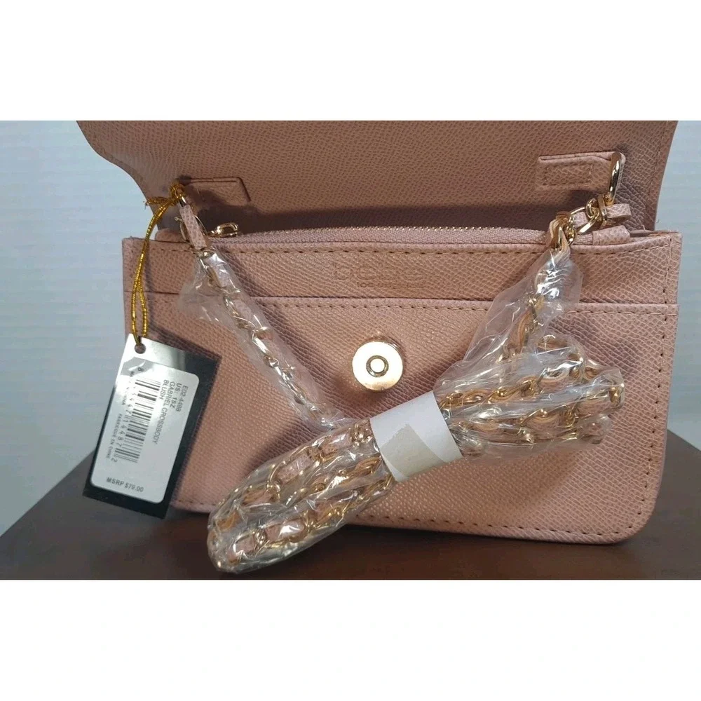 NWT Bebe Gabriel‎ Crossbody Purse Blush Color Gold Logo Women's Small E02-4498